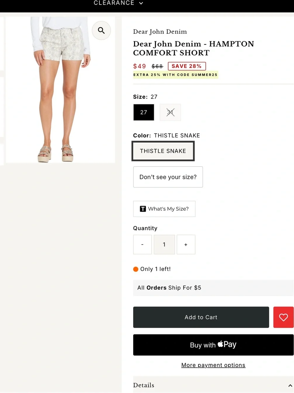 Dear John Hampton cuffed stretch shorts new with tags in thistle snake size 29